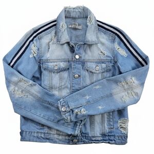 Title: Crave Fame Distressed Denim Jacket Stripe Detail M